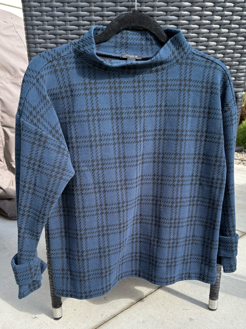Ann Taylor Blue Plaid Mock Neck Top-Size SP